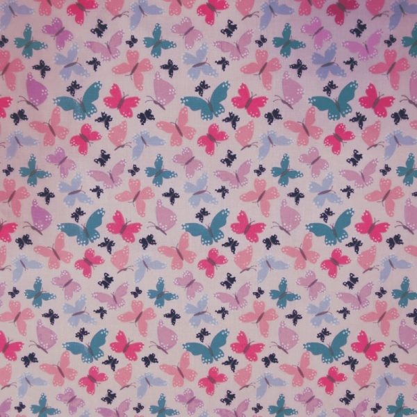 Butterflies Polycotton on Pink